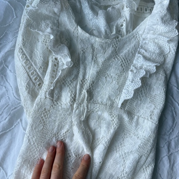 Selfie Leslie White Lace Ruffle Mini Dress Belt Loops - Picture 14 of 16